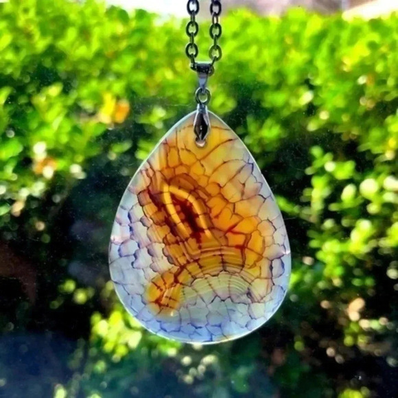 Brown & Purple Teardrop Dragons Vein Necklace Handmade - Picture 1 of 3